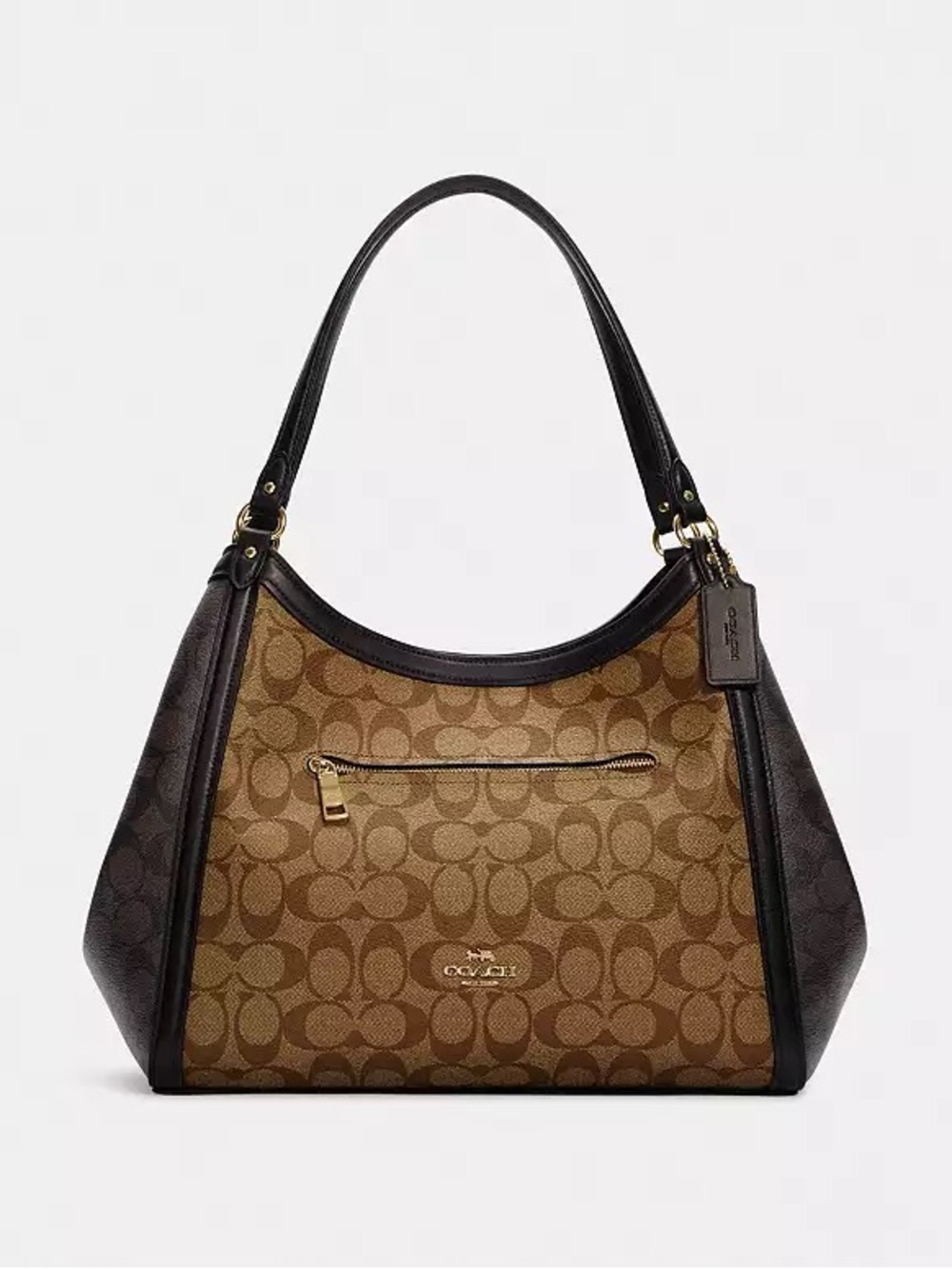 Coach Brown Signature Canvas Shoulder Bag with Dark Trim